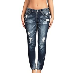 Rewash Jeans Womens Size 29 Dark Blue Distressed Ripped Patchwork Vintage Boho